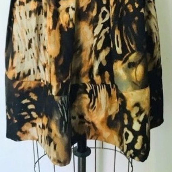 CHELSEA & THEODORE BROWN GRAY MUSTARD ABSTRACT WATERCOLOR FULL SKIRT 12 - Picture 6 of 8